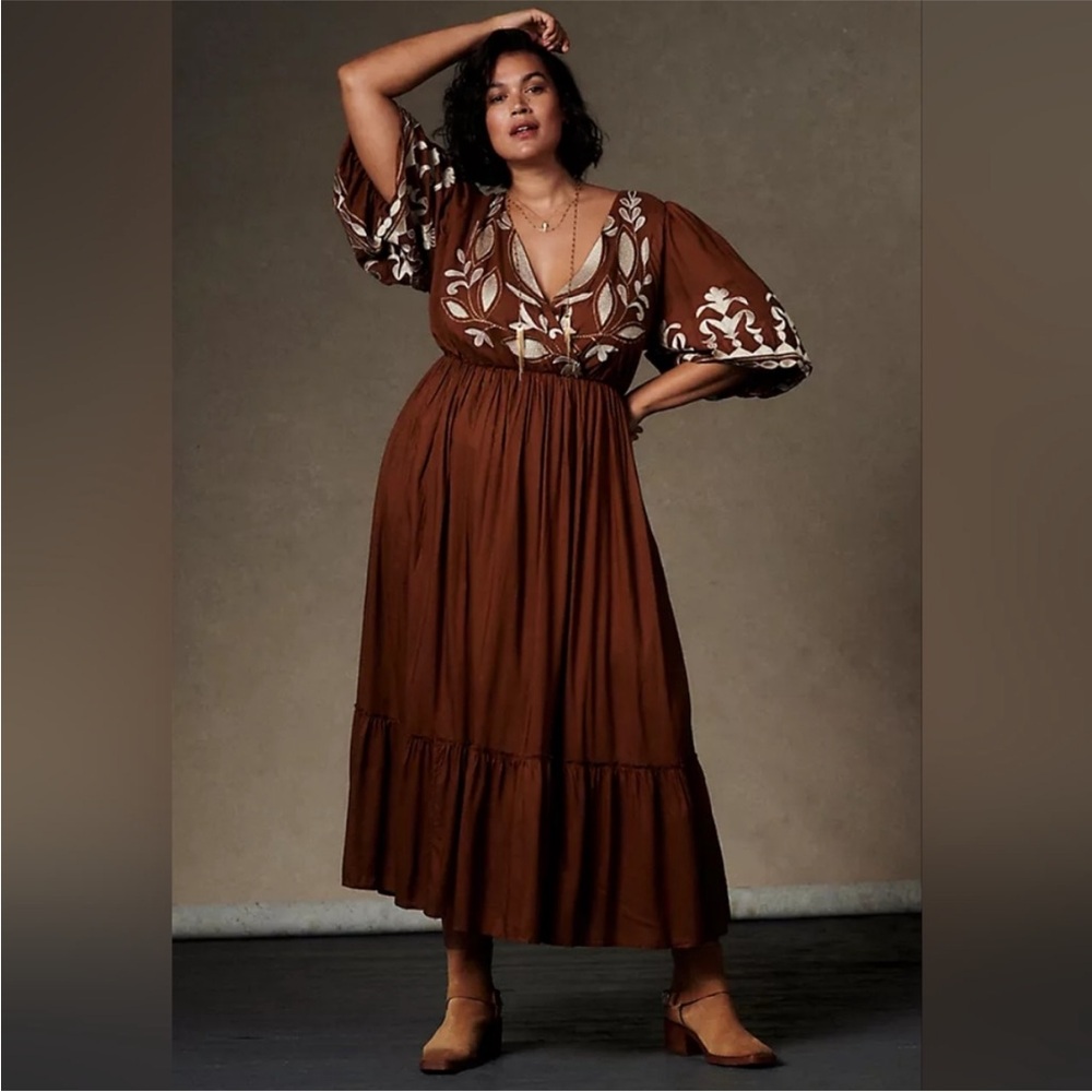Anthropologie Brown Backless Maxi Dress